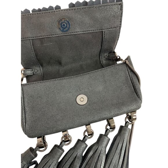 Zac Posen Heavy Tassel Brushed Black Leather Shoulderbag Clutch Hand Strap - Picture 8 of 11